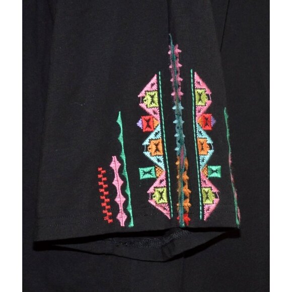 Caleooa Black Boho Embroidered Floral Pullover Blouse Top Plus Size 3X Tunic - Picture 7 of 11